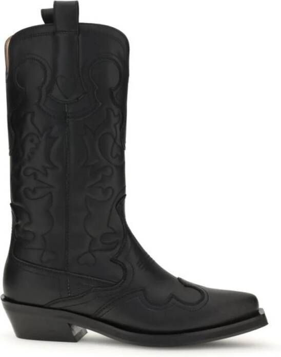 Ganni Zwarte Enkellaarsjes met Geborduurde Details - Foto 2