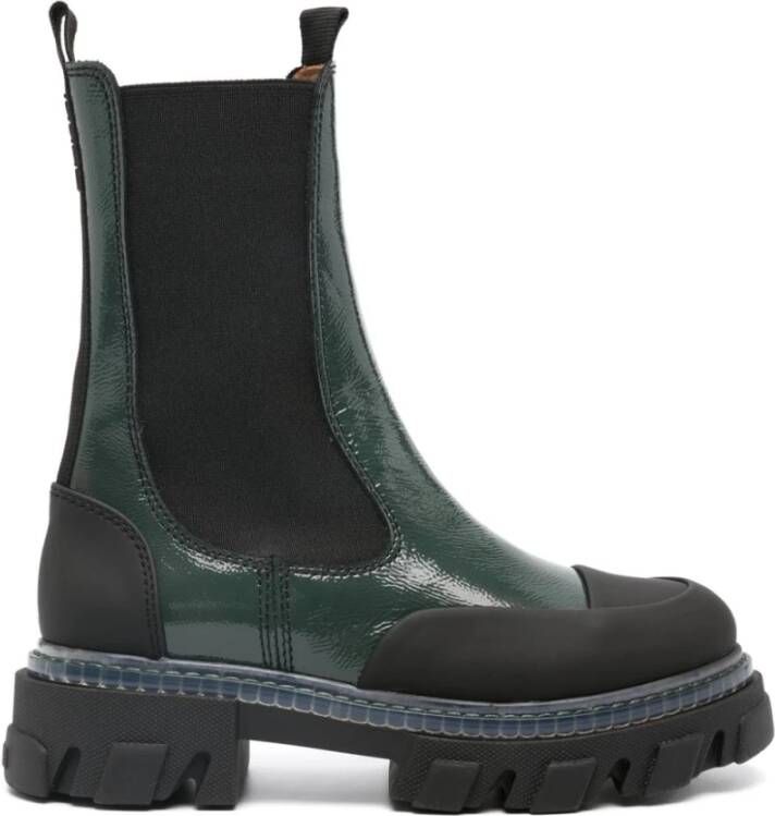 Ganni Groene Leren Instap Chunky Zool Laarzen