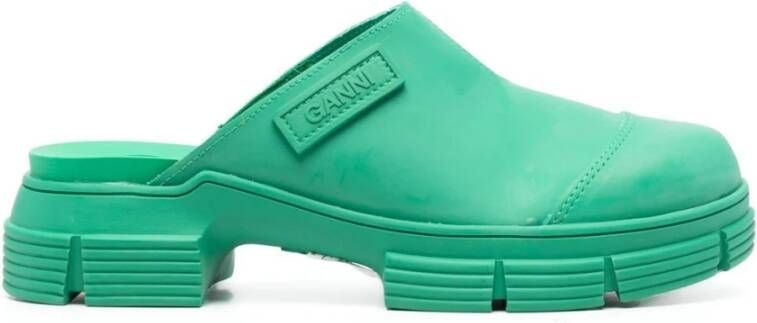 Ganni Groene Slipper Mule met Logo Patch Green Dames