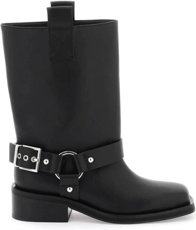 Ganni Zwarte enkellaarsjes met gespdetail Black Dames