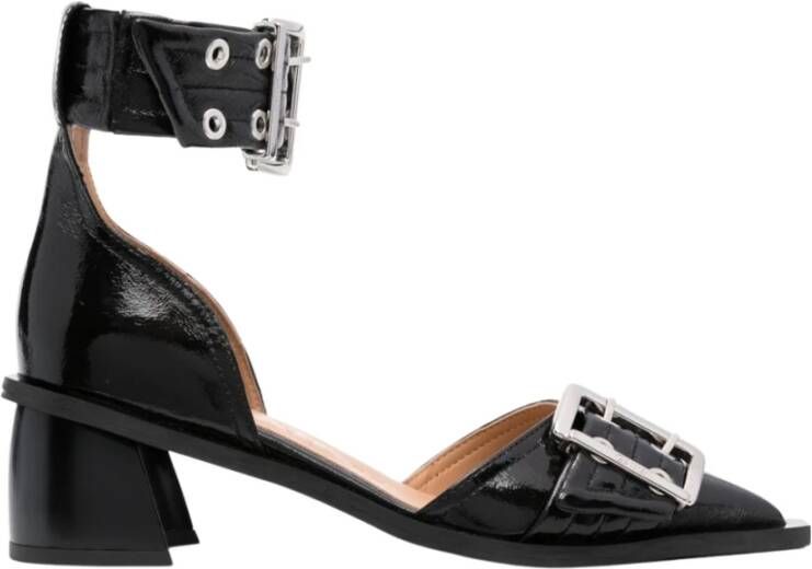 Ganni Chunky Buckle Open Cut Vegan Leren Pumps Black Dames