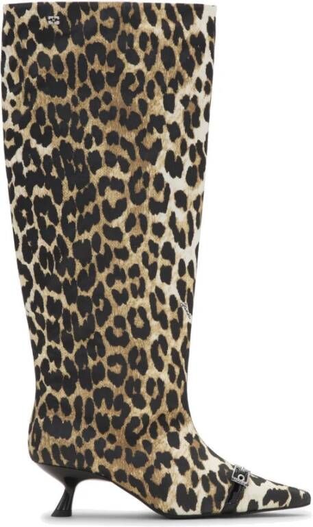 Ganni Leopard Eyelets Slouchy Hoge Schacht Laarzen