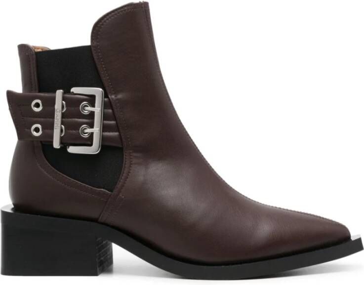 Ganni Leren Laarzen met Puntige Neus Brown Dames