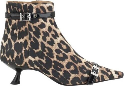 Ganni Luipaardprint Bootie met Decoratieve Gesp