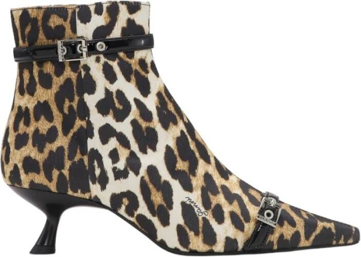 Ganni Luipaard Satin Kitten Heel Laarsjes