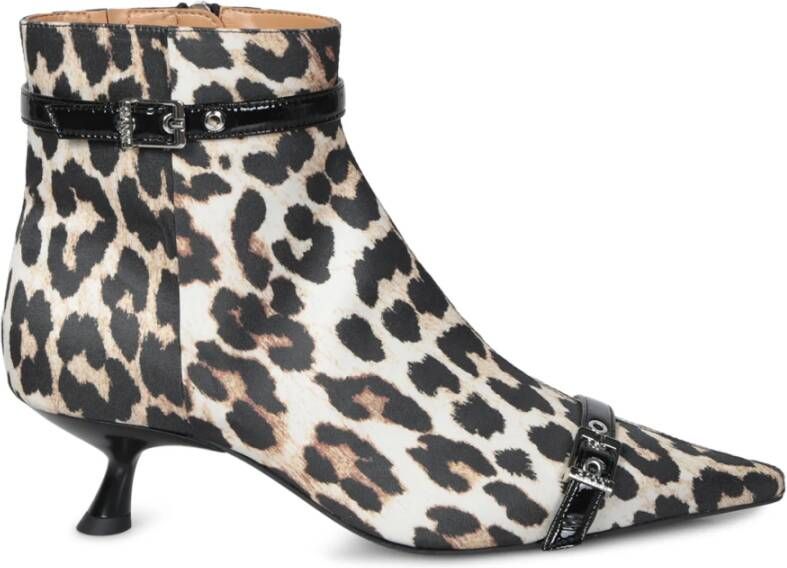 Ganni Luipaardprint Bootie met Decoratieve Gesp