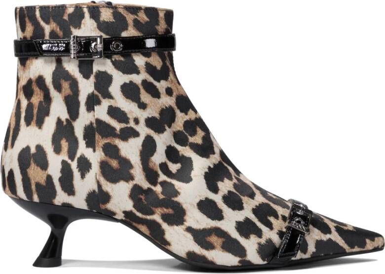 Ganni Luipaardprint Bootie met Decoratieve Gesp