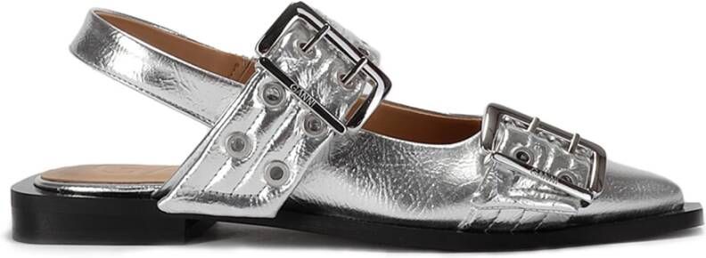 Ganni Metallic Buckle Ballerina Flats