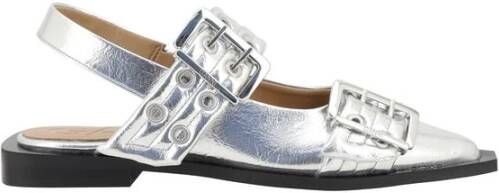 Ganni Metallic Buckle Ballerina Schoenen Gray Dames
