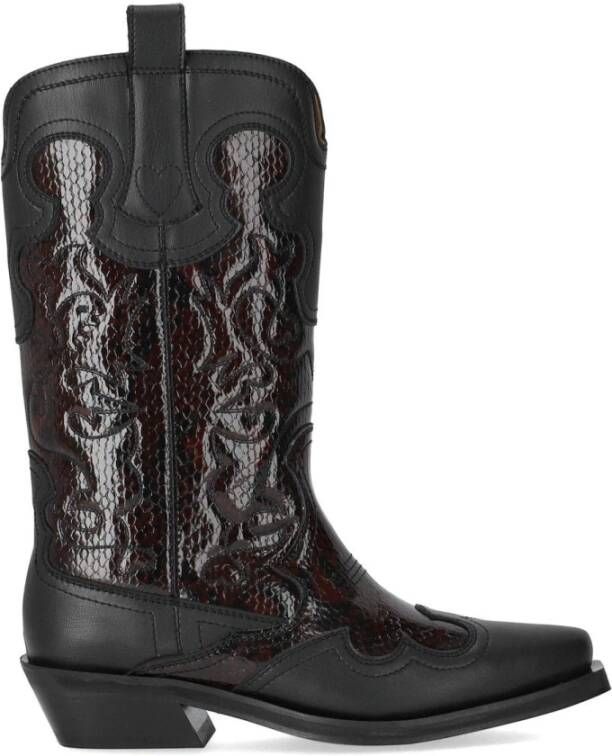 Ganni Stijlvolle Zwarte Leren Enkellaarzen Black Dames