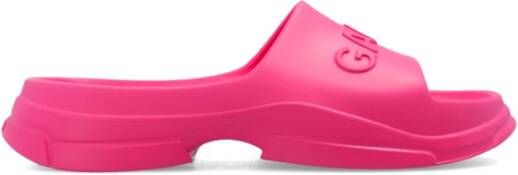 Ganni Rubberen slides met logo Pink Dames