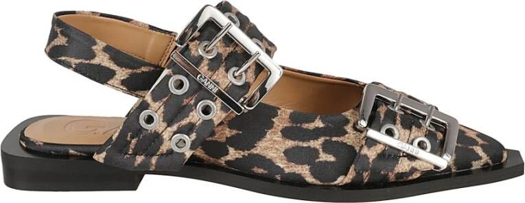Ganni Leopard Print Buckle Ballerina Flats Brown Dames