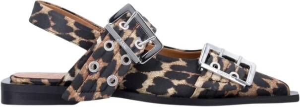 Ganni Leopard Print Buckle Ballerina Flats Brown Dames