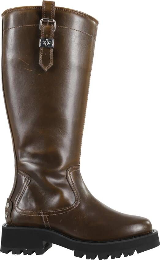 Ganni Studded High Boot in Donker Olijf