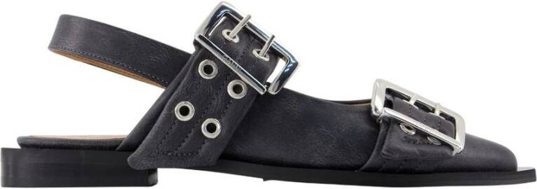 Ganni Vintage gesp ballerina's leer grijs