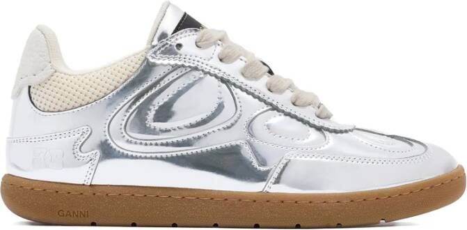 Ganni Zilver Leren Geperforeerde Sneakers
