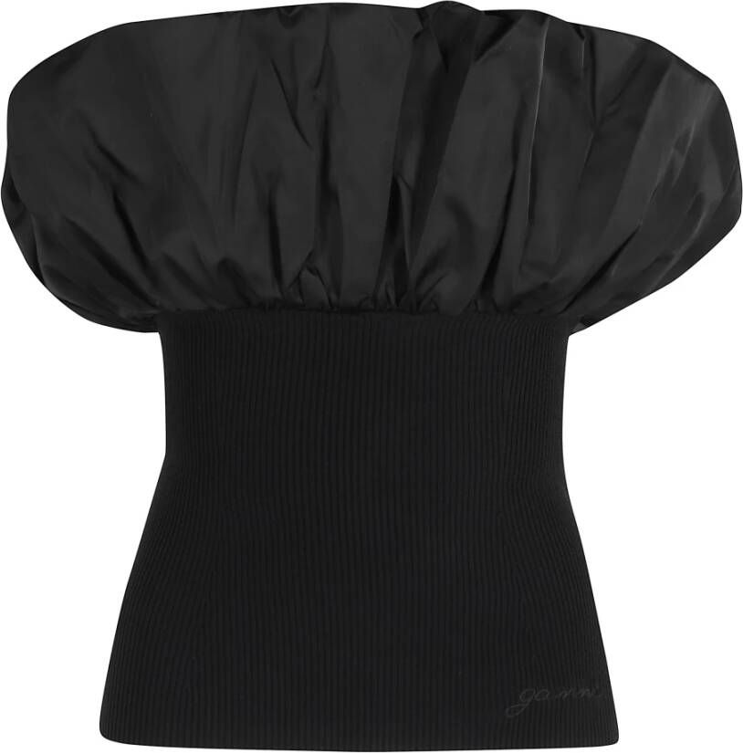 Ganni Zwart Melange Gebreide Boothals Top