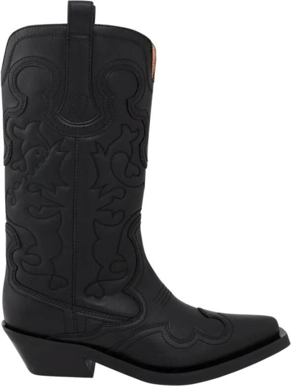 Ganni Zwarte Geborduurde Western Mid-Calf Laarzen Black Dames