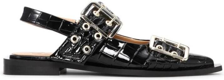 Ganni Zwarte Gesp Ballerina Platte Schoenen Black Dames