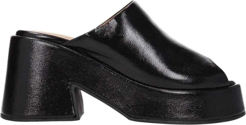 Ganni Zwarte Lakleren Hoge Hak Slippers
