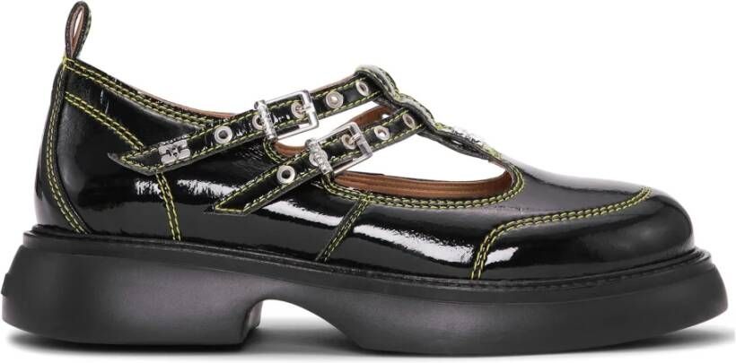 Ganni Glanzende Mary Jane Schoenen met Gesp Black Dames