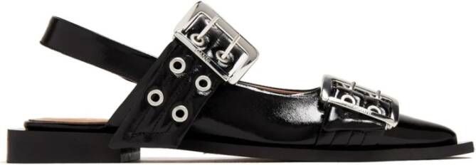 Ganni Zwarte Slingback Puntige Neus Blokhakken