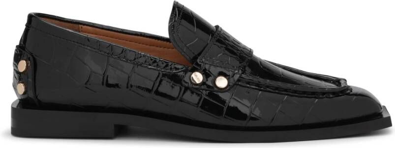 Ganni Zwarte Studs Square Loafer Croco Schoenen