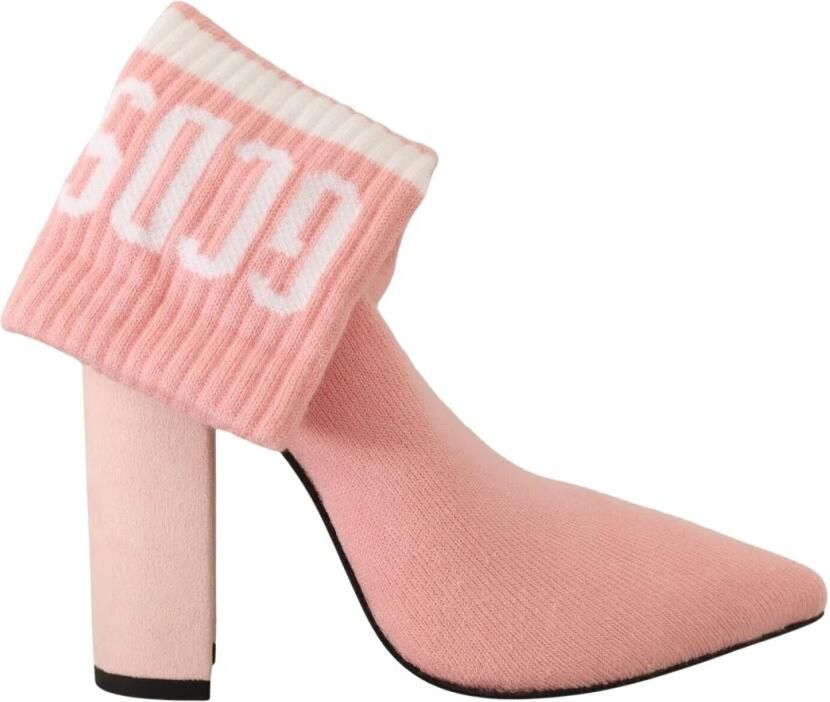 Gcds Pink Suede Logo Socks Block Heel Ankle Boots Shoes Roze Dames