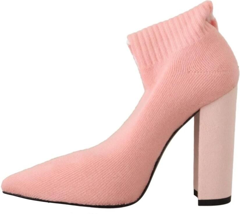 Gcds Pink Suede Logo Socks Block Heel Ankle Boots Shoes Roze Dames - Foto 3