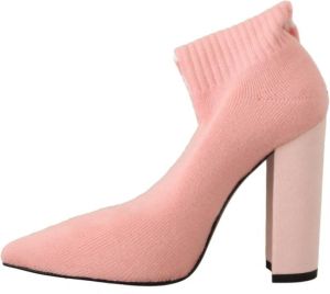 Gcds Roze Suède Logo Blokhak Enkellaarzen Roze Dames