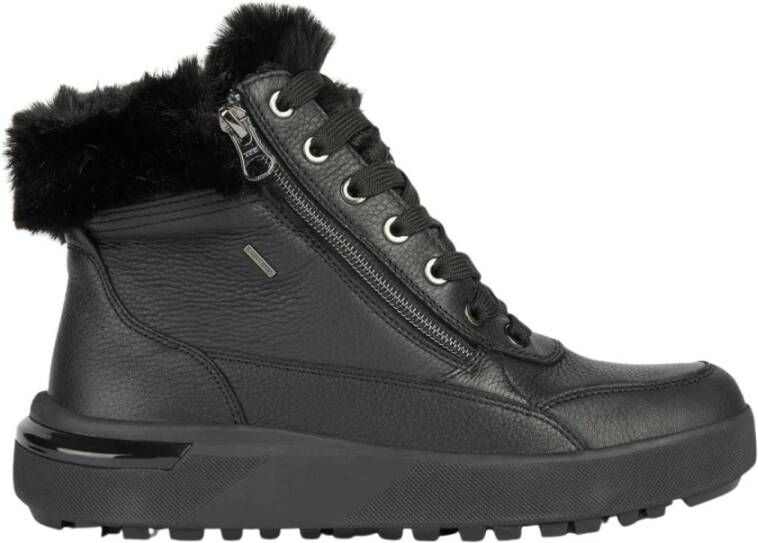 Geox Zwarte Casual Gesloten Platte Booties Black Dames