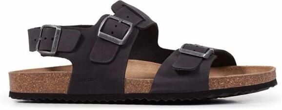 Geox Zwarte platte sandalen voor mannen Black Heren