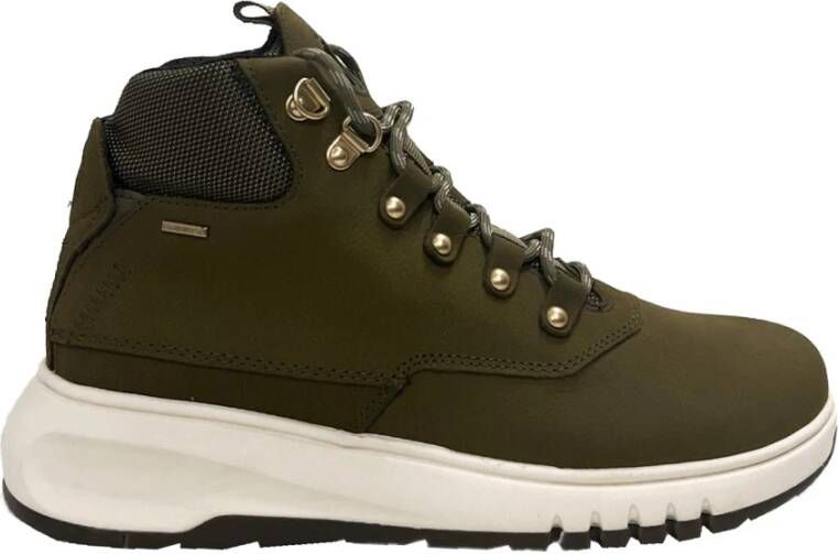 Geox Hoogwaardige Veterschoenen met Ronde Neus en Logo Zool Groen Dames