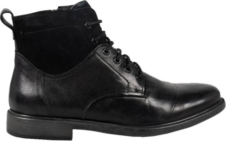 Geox Leren Veterschoenen Zwart Heren