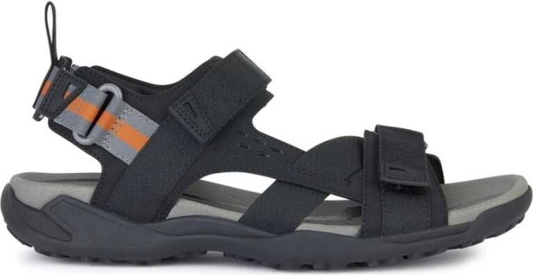 Geox Zwarte Platte Grip Sandalen voor Mannen Black Heren