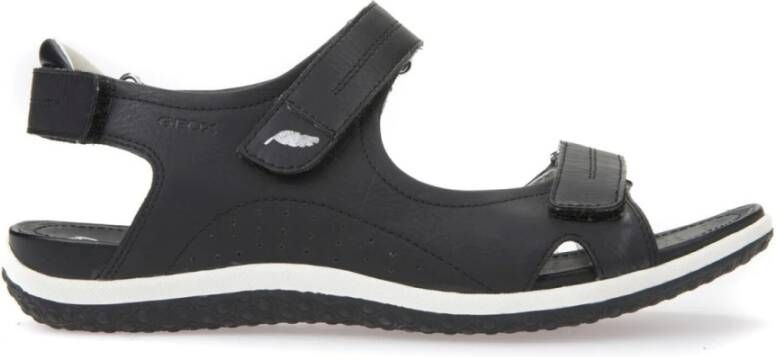 Geox Zwarte platte sandalen voor vrouwen Black Dames