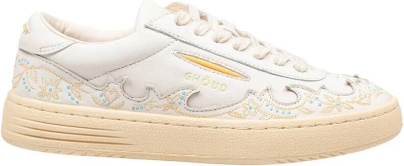 Ghoud Geborduurde leren sneakers Ivoor kleur