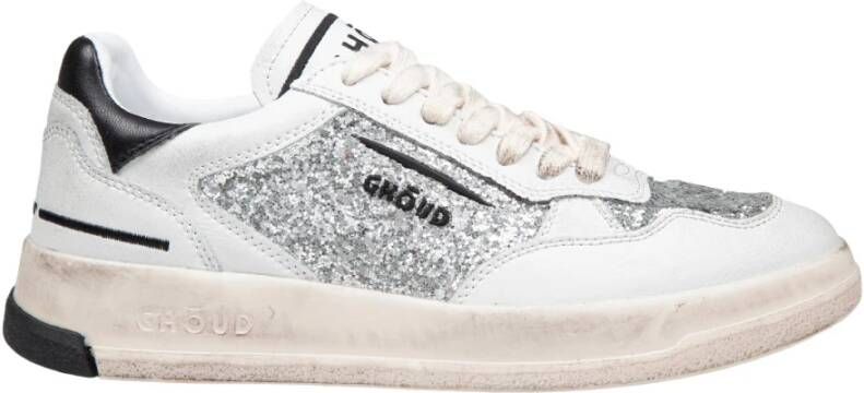 Ghoud Glitter Detail Leren Sneakers Grijs Zwart
