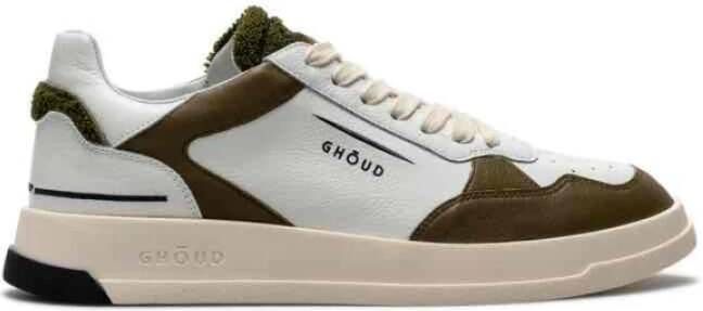 Ghoud Witte leren sneakers met groene accenten Brown Heren