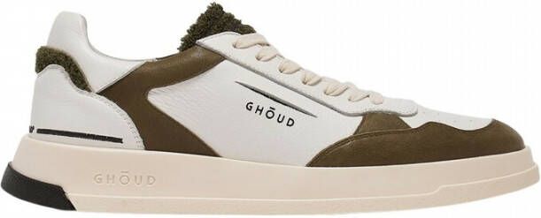 Ghoud Witte leren sneakers met groene accenten Brown Heren