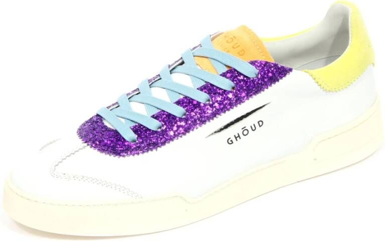 Ghoud Witte Leren Glitter Lage Sneakers
