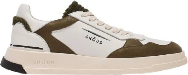 Ghoud Witte leren sneakers met groene accenten Bruin Heren