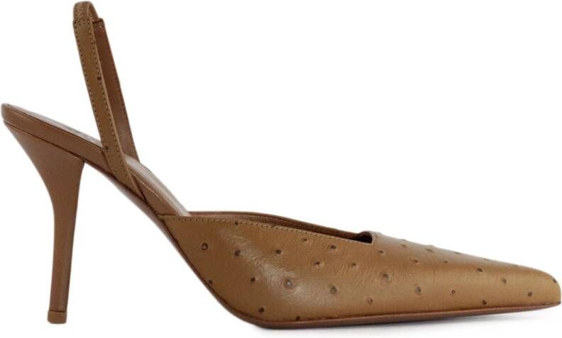 Gia Borghini Bruine Struisvogelprint Leren Sandalen