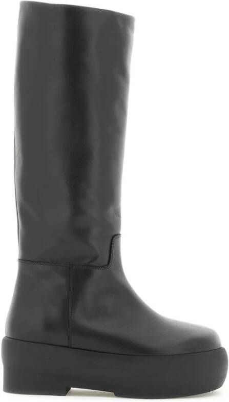 Gia Borghini Boots Black Slip-On Boots With Platform In Smooth Leathe in zwart