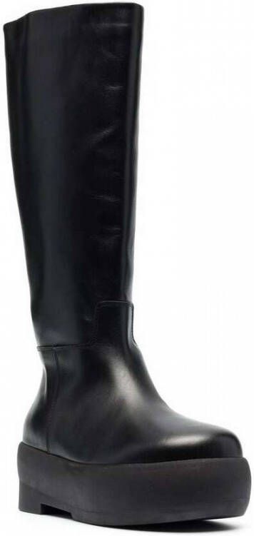 Gia Borghini Boots Black Slip-On Boots With Platform In Smooth Leathe in zwart