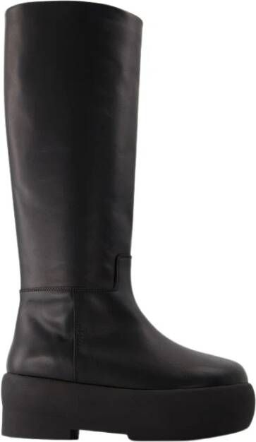 Gia Borghini Boots Black Slip-On Boots With Platform In Smooth Leathe in zwart