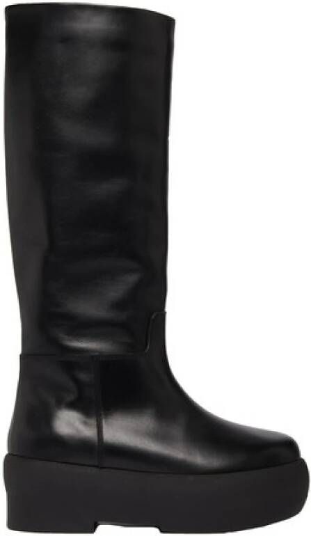 Gia Borghini Boots Black Slip-On Boots With Platform In Smooth Leathe in zwart