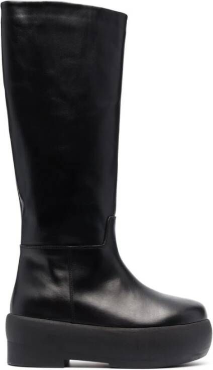 Gia Borghini Boots Black Slip-On Boots With Platform In Smooth Leathe in zwart