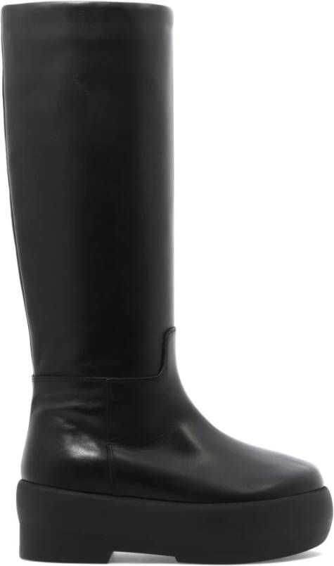 Gia Borghini Boots Black Slip-On Boots With Platform In Smooth Leathe in zwart