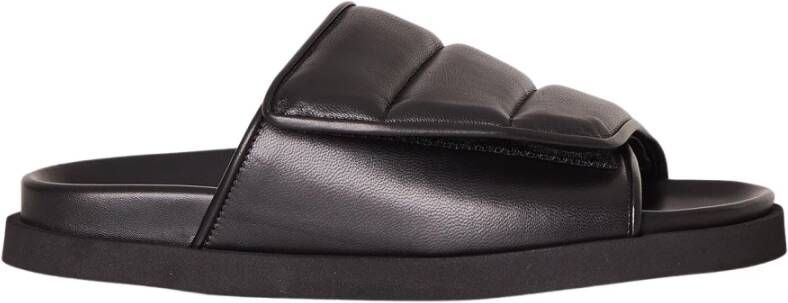 Gia Borghini Zwarte leren casual open flats muilezels Black Dames